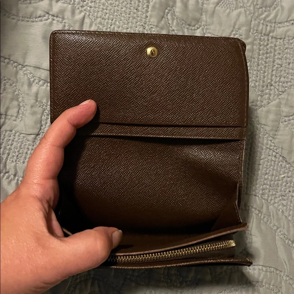 Louis Vuitton Damier Ebene Brown Leather Snap Wallet with Zipper Coin Pouch